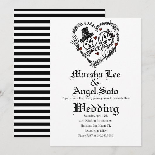 Invitation Mariage de squelettes doodle Halloween (Devant / Derrière)