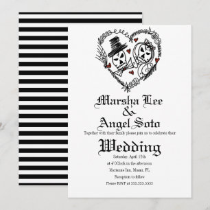 Invitation Mariage de squelettes doodle Halloween