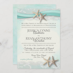 Invitation Mariage de Starfish et de Lace Vintage Beach