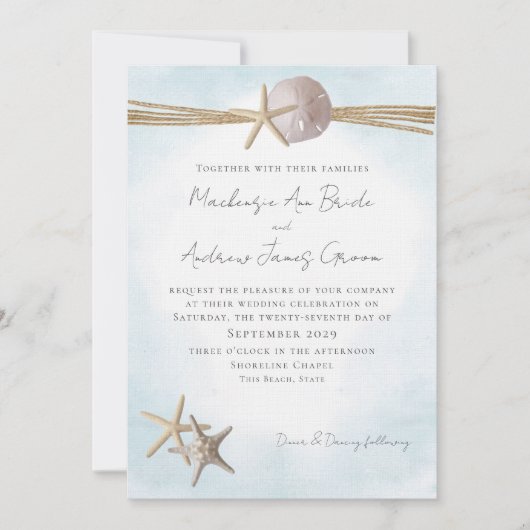 Invitation Mariage de Starfish et de Rope Beach (Devant)