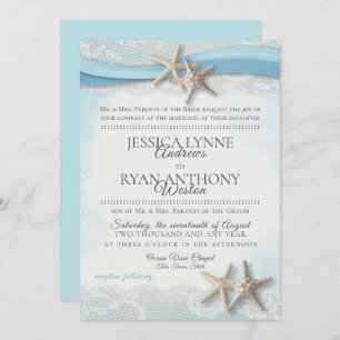 Invitation Mariage de Starfish et Lace Vintage Blue Beach