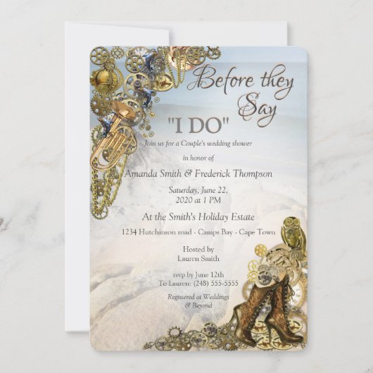Invitation Mariage de Steampunk par le Wedding shower de mer (Devant)