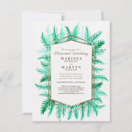 Invitation Mariage de streaming vert d'art à feuillage persis (Devant)