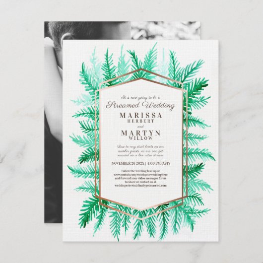 Invitation Mariage de streaming vert d'art à feuillage persis (Devant / Derrière)