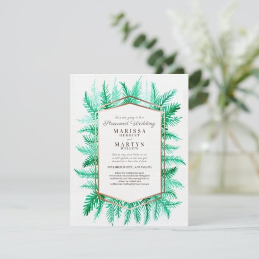Invitation Mariage de streaming vert d'art à feuillage persis (Debout devant)