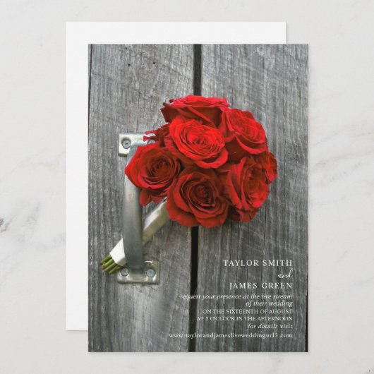 Invitation Mariage de streaming virtuel Rustic Red Rose Bouqu (Devant / Derrière)