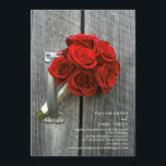 Invitation Mariage de streaming virtuel Rustic Red Rose Bouqu<br><div class="desc">Un thème de mariage en streaming virtuel avec une photo devant un bouquet de rose rouge reposant dans la poignée d'une porte de grange.</div>