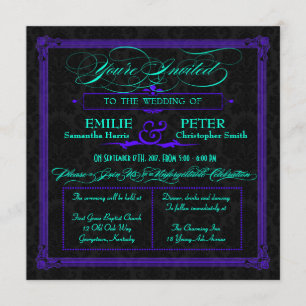 Invitation Mariage de style affiche Turquoise et vert violet 