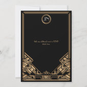 Invitation Mariage de style Art déco Gatsby Noir et Faux Or (Dos)