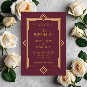 Invitation Mariage de style art déco or bourguignon