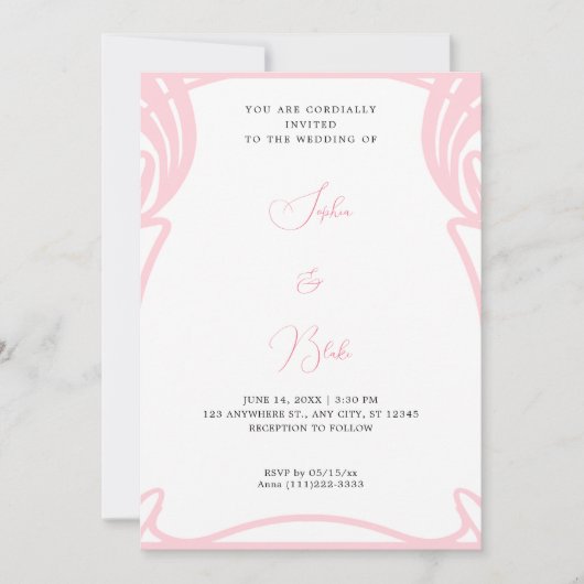 Invitation Mariage de style Art déco rose et blanc (Devant)