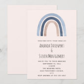 Invitation Mariage de style boho arc-en-ciel bleu et pêche (Devant / Derrière)