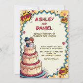 Invitation Mariage de style comique Retro Bride & Groom Pop (Devant)