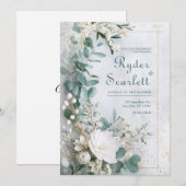 Invitation Mariage de style côtier avec fleurs blanches et eu (Devant / Derrière)