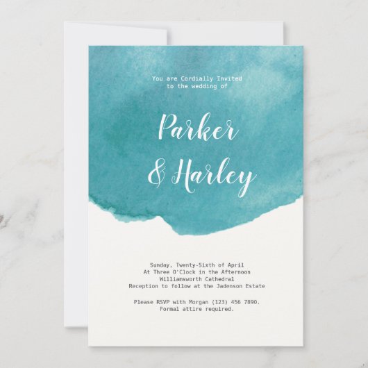 Invitation Mariage de style de script de couleur bleue (Devant)
