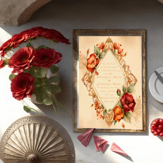 Invitation Mariage de style espagnol aux fleurs rustiques cha