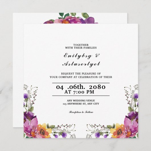 Invitation Mariage De Style Floral (Devant / Derrière)