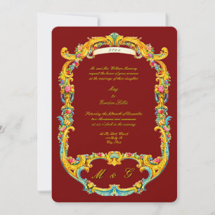Invitation Mariage de style floral Rococo de l'ère victorienn