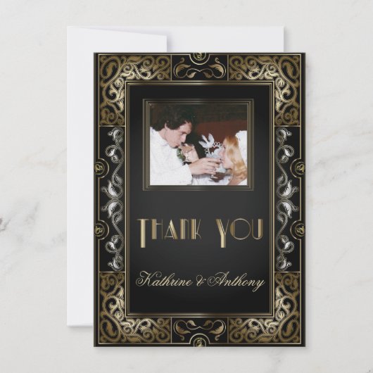 Invitation Mariage de style Gatsby vintage classique Merci (Devant)