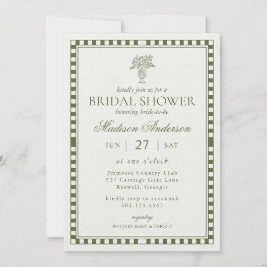 Invitation Mariage de style Harlequin vert olive (Devant)