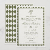 Invitation Mariage de style Harlequin vert olive (Devant / Derrière)