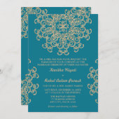 INVITATION MARIAGE DE STYLE INDIEN BLEU ET OR AQUAMARINE (Devant / Derrière)