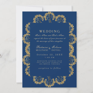 Invitation Mariage de style indien Blue and Gold Regal