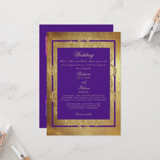 Invitation Mariage de style indien royal  (Devant/Arrière en situation)