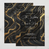Invitation Mariage de style marbre noir or chic glamour (Devant / Derrière)