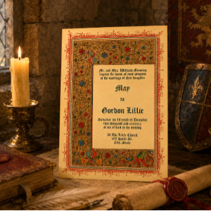 Invitation Mariage de style médiéval enluminé vintage 1913