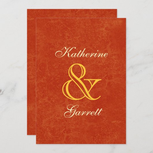 Invitation Mariage de style moderne orange et or A026 (Devant / Derrière)