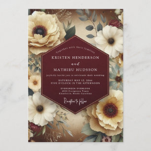 Invitation Mariage de style nature morte en bordeaux et sarce