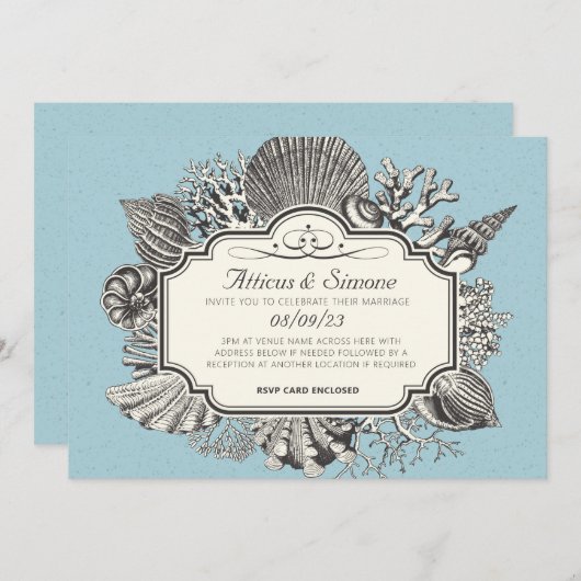 Invitation Mariage de style plage vintage (Devant / Derrière)