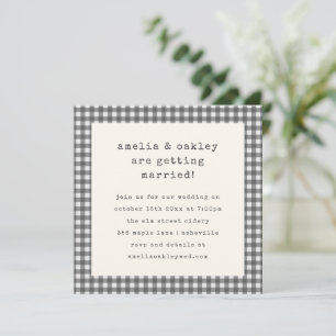 Invitation Mariage de style rétro à carreaux gris et machine 