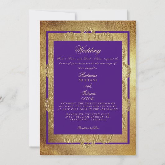 Invitation Mariage de style royal indien (Devant)