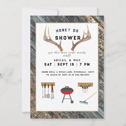 Invitation Mariage de style rustique avec bois de cerf pour c (Devant)