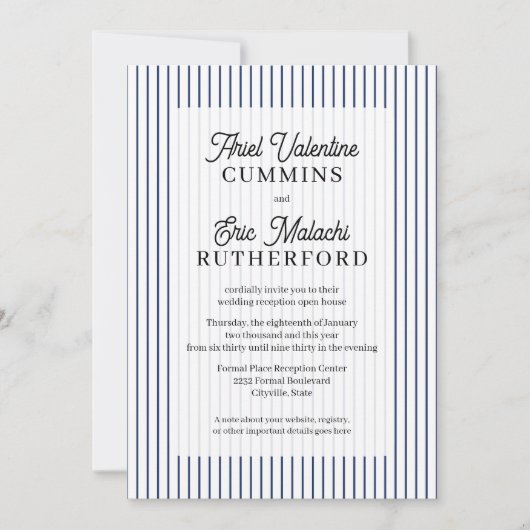 Invitation Mariage de style rustique avec rayures bleues coup (Devant)