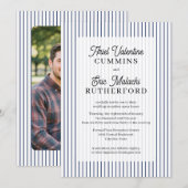 Invitation Mariage de style rustique avec rayures bleues coup (Devant / Derrière)