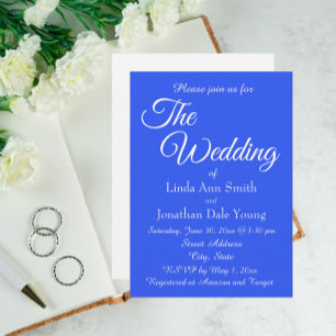 Invitation Mariage de style simple bleu royal uni