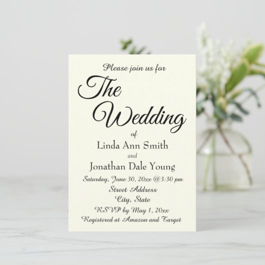 Invitation Mariage de style simple couleur ivoire (Debout devant)