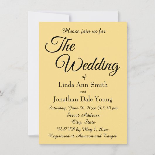 Invitation Mariage de style simple jaune beurre (Devant)