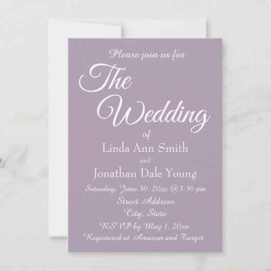 Invitation Mariage de style simple Mauve (Devant)