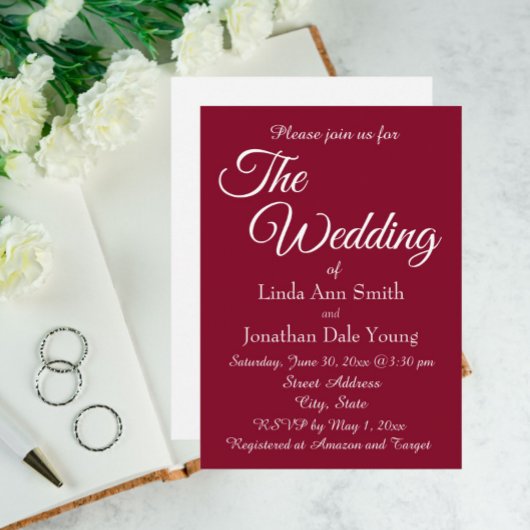 Invitation Mariage de style simple rouge canneberge