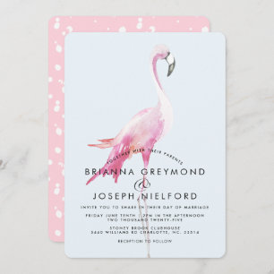 Invitation Mariage de style tropical Flamant rose rose