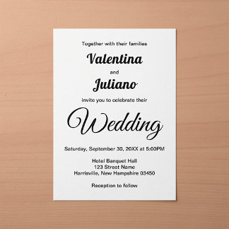 Invitation Mariage de style typographique noir et blanc