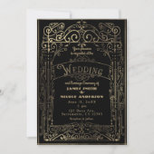 Invitation Mariage de style victorien doré et noir (Devant)