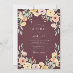 Invitation Mariage de style vintage burgundy mélancolique