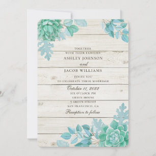 Invitation Mariage de succulente de grange en bois. Cactus de