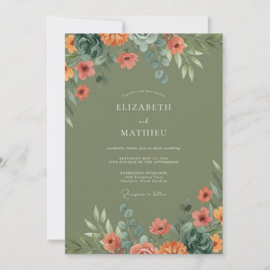 Invitation Mariage de Succulentes Bio Vert Sauge (Devant)