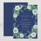 Invitation Mariage de Succulentes Bleu Marine Immaculé (Devant / Derrière)